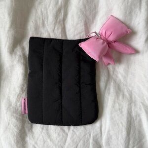 Quilted Black Pouch with Pink Bow Charm